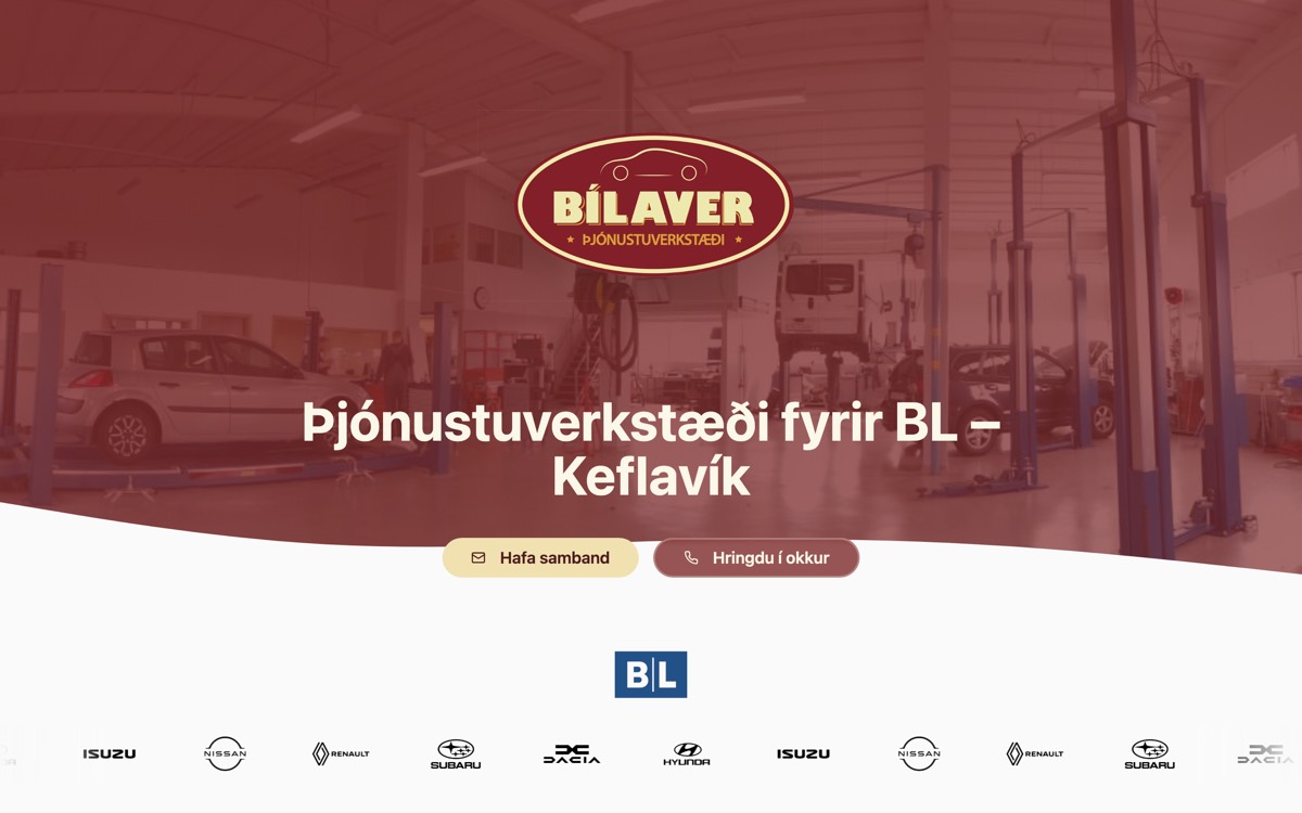 The Bílaver ÁK auto workshop website